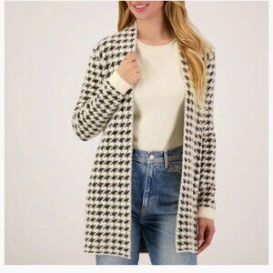 Cyrus Black & Cream Houndstooth Fuzzy Cardigan, Size Small